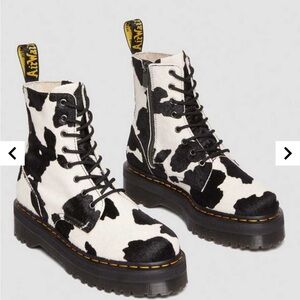 Dr. Martens Black and White Cow-Print Platform Lace-Up Boots